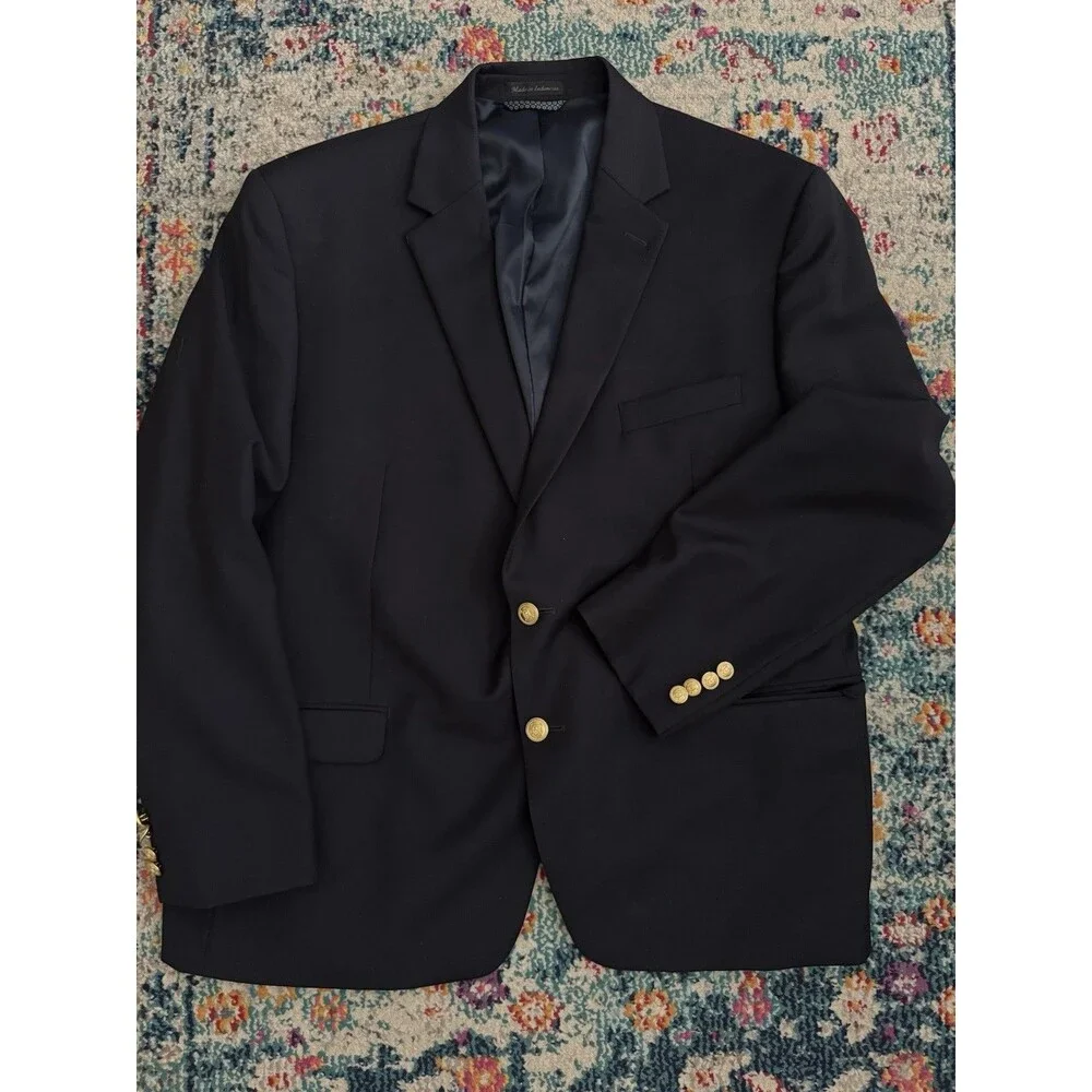Lauren Ralph Lauren Men’s Navy Blue Blazer Suit Jacket Wool Blend 46S Gold Btn